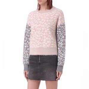 ALL SAINTS WOOL MOHAIR CREW ANIMAL PRINT LEOPARD BOXY SWEATER